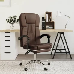 vidaXL Silla de oficina reclinable cuero sintético marrón Marr&oacute;n