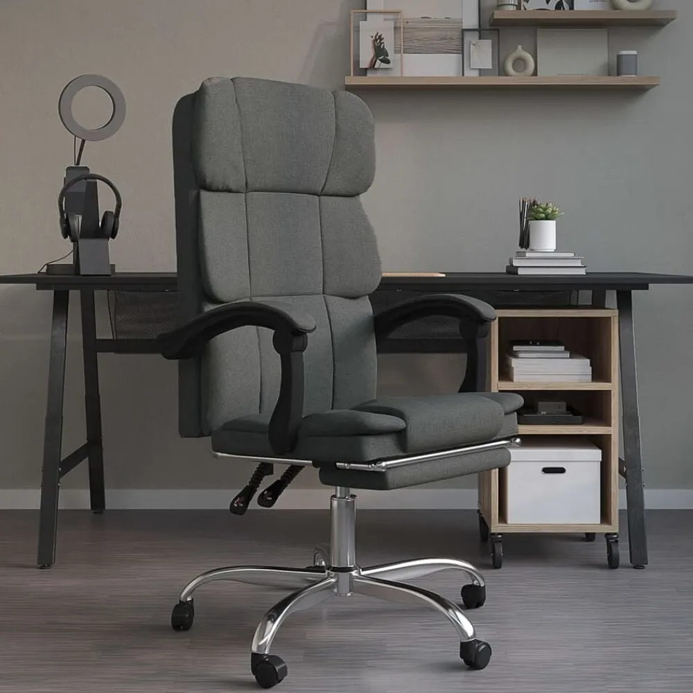 vidaXL Silla de oficina reclinable de tela Gris oscuro Best