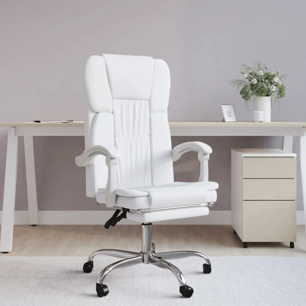 vidaXL Silla de oficina reclinable cuero sintético Blanco Sale