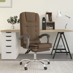 vidaXL Silla de oficina reclinable con masaje de tela marrón Marr&oacute;n Discount