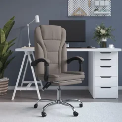 vidaXL Silla de oficina reclinable de tela gris Taupé Outlet