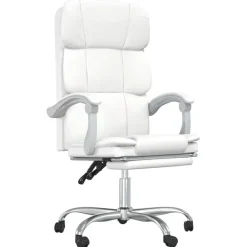 vidaXL Silla de oficina reclinable cuero sintético Blanco Clearance