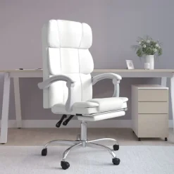 vidaXL Silla de oficina reclinable cuero sintético Blanco Clearance