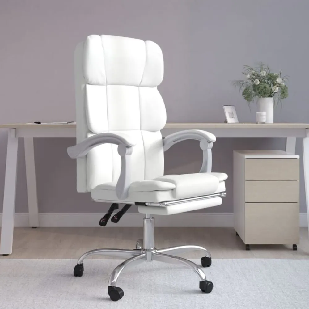 vidaXL Silla de oficina reclinable cuero sintético Blanco Clearance