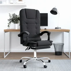 vidaXL Silla de oficina reclinable masaje cuero sintético Negro Outlet