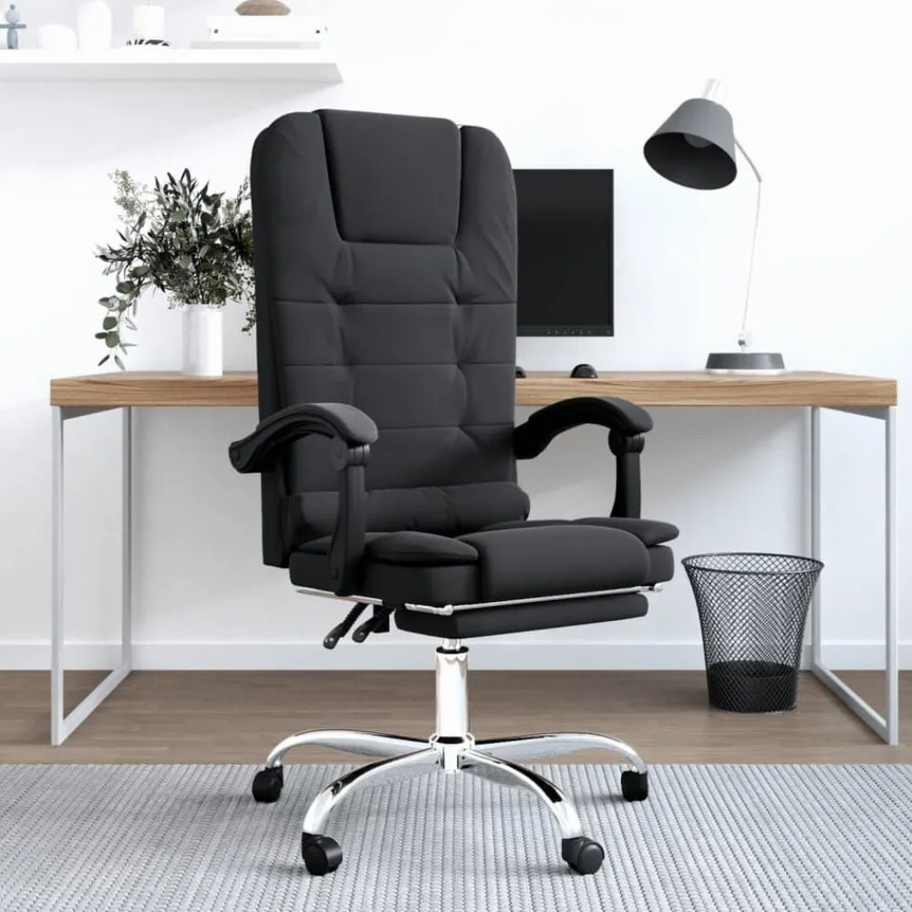 vidaXL Silla de oficina reclinable masaje cuero sintético Negro Outlet