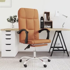 vidaXL Mobiliario De Oficina-Silla de oficina reclinable cuero sintético marrón