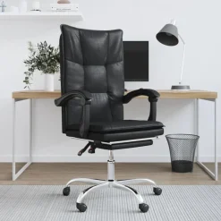 vidaXL Silla de oficina reclinable cuero sintético Negro Online