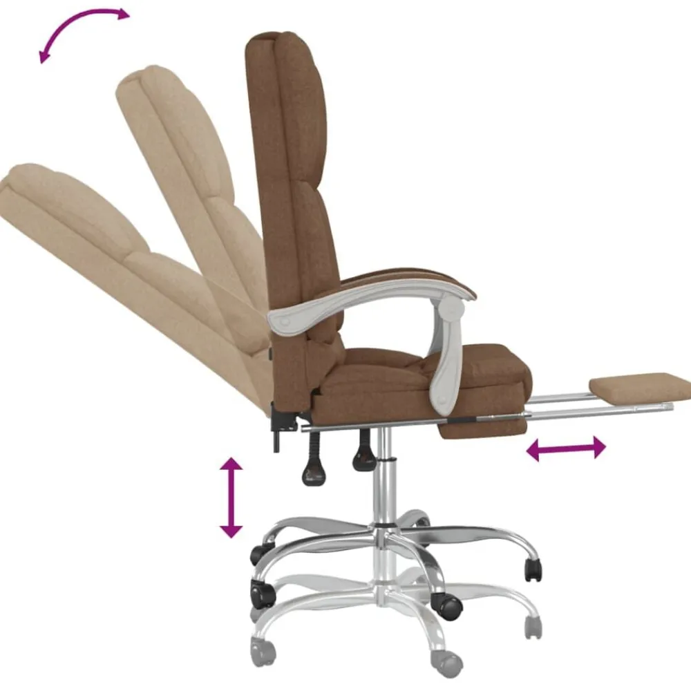 vidaXL Mobiliario De Oficina-Silla de oficina reclinable con masaje de tela marrón