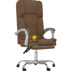 vidaXL Mobiliario De Oficina-Silla de oficina reclinable con masaje de tela marrón