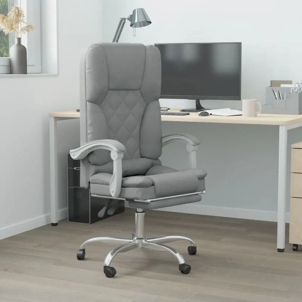 vidaXL Silla de oficina reclinable con masaje de tela Gris claro New