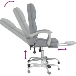 vidaXL Silla de oficina reclinable con masaje de tela Gris claro New