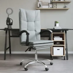 vidaXL Silla de oficina reclinable de tela Gris oscuro Hot
