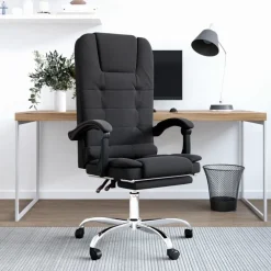 vidaXL Silla de oficina reclinable con masaje terciopelo Negro Hot