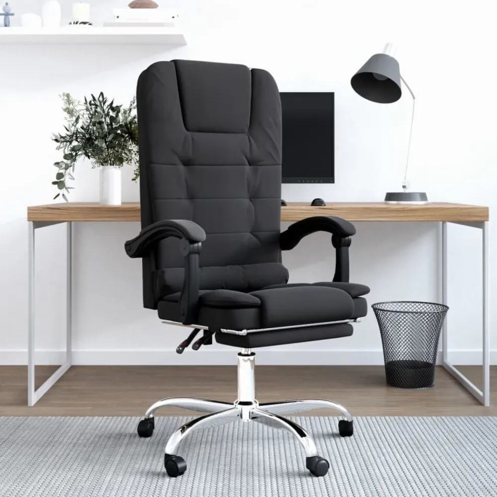 vidaXL Silla de oficina reclinable con masaje terciopelo Negro Hot