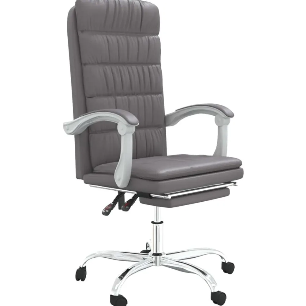 vidaXL Silla de oficina reclinable cuero sintético Gris New