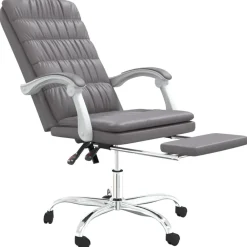vidaXL Silla de oficina reclinable cuero sintético Gris New