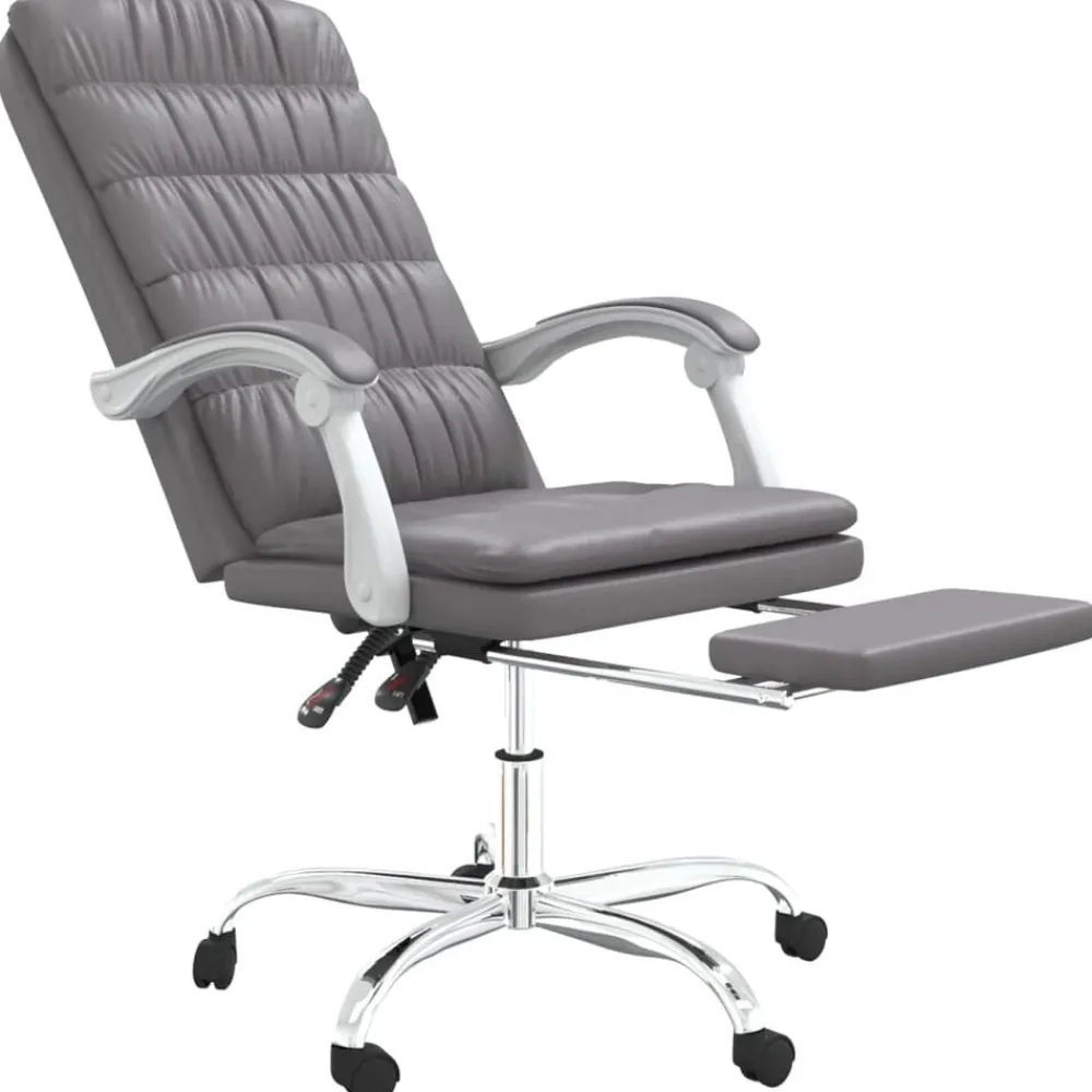 vidaXL Silla de oficina reclinable cuero sintético Gris New