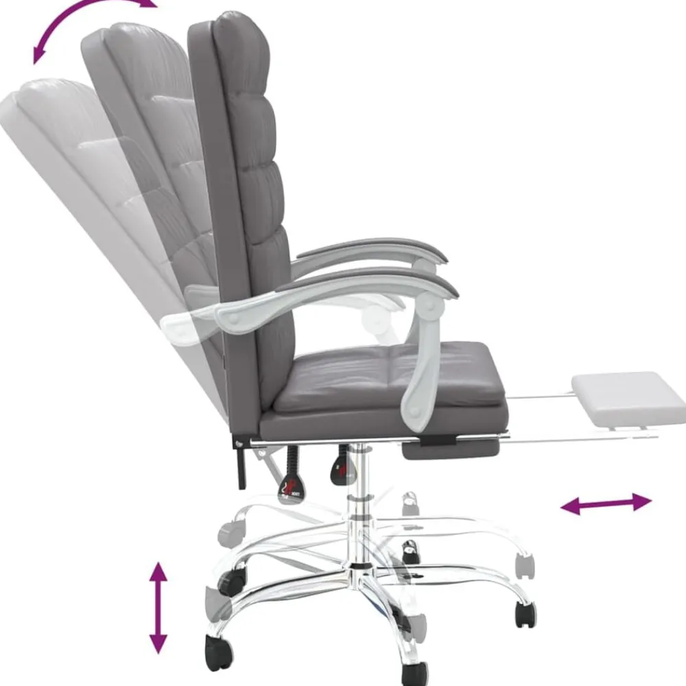 vidaXL Silla de oficina reclinable cuero sintético Gris New