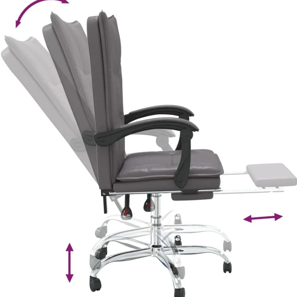 vidaXL Silla de oficina reclinable cuero sintético Gris Hot