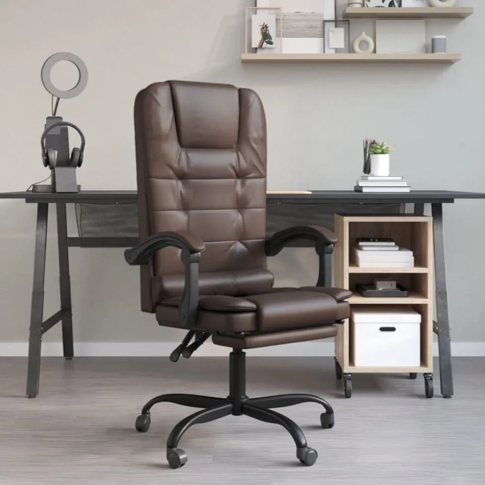 vidaXL Silla de oficina reclinable masaje cuero sintético marrón Marrón Sale