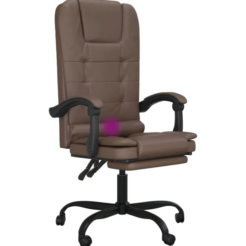 vidaXL Silla de oficina reclinable masaje cuero sintético marrón Marrón Sale