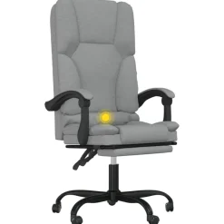 vidaXL Silla de oficina reclinable con masaje de tela Gris claro Discount