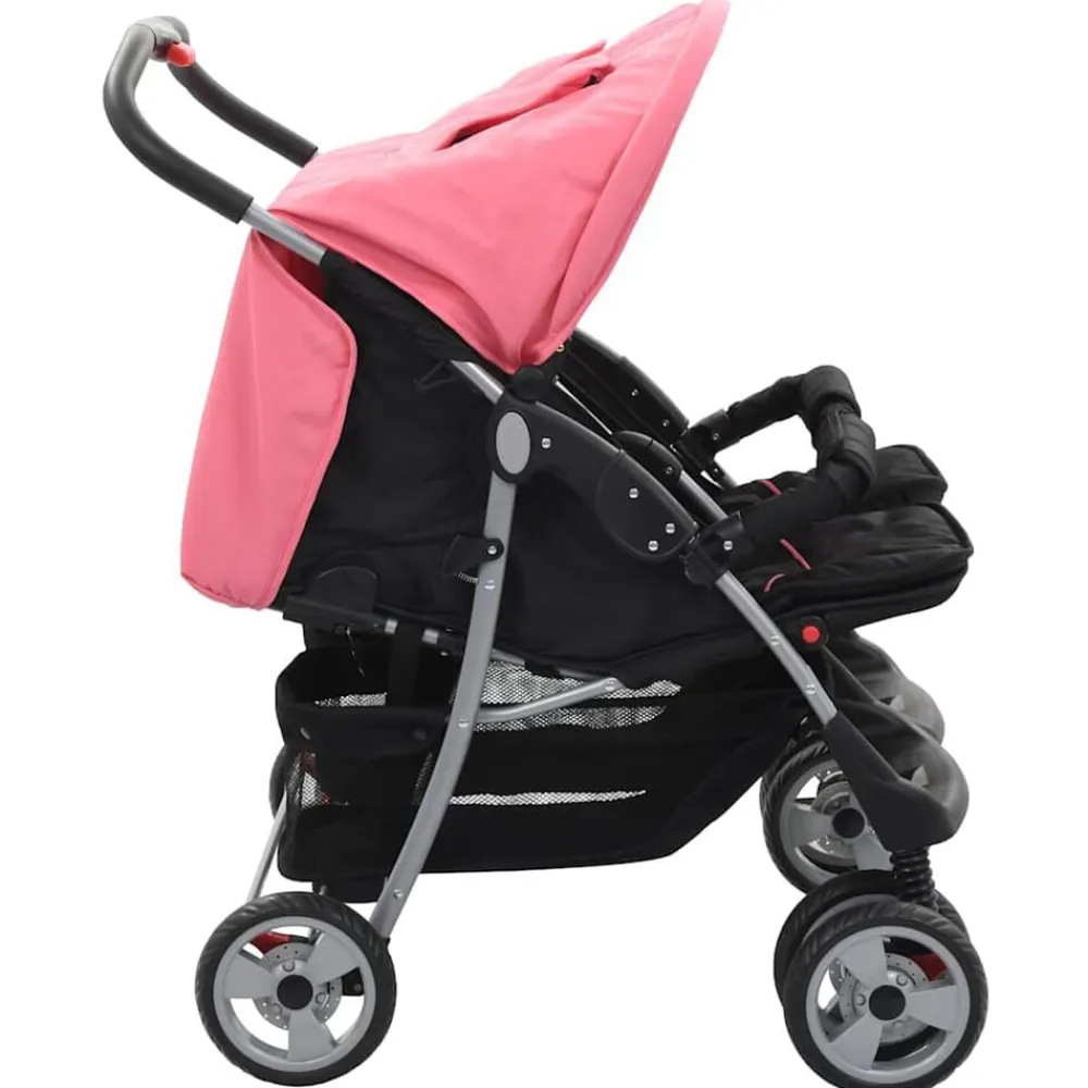 vidaXL Silla de paseo para gemelos de acero y negro Rosa Hot