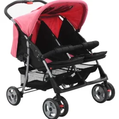 vidaXL Silla de paseo para gemelos de acero y negro Rosa Hot