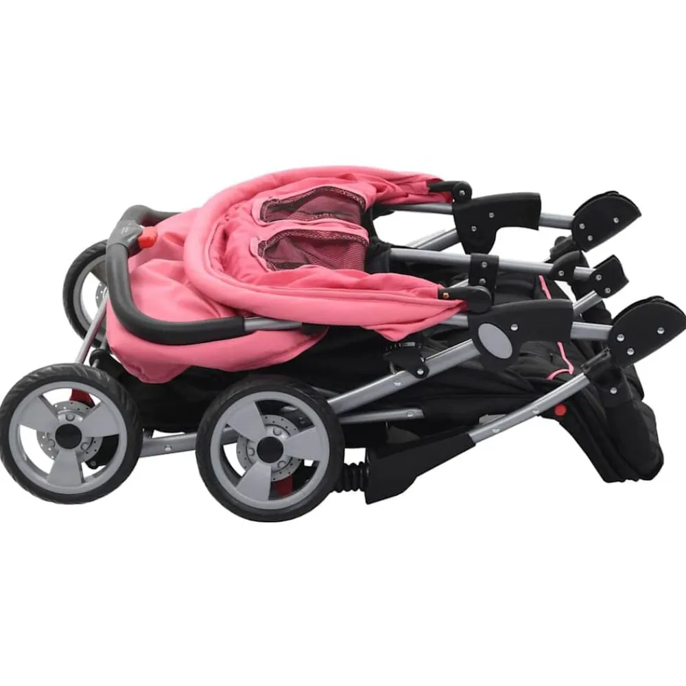 vidaXL Silla de paseo para gemelos de acero y negro Rosa Hot