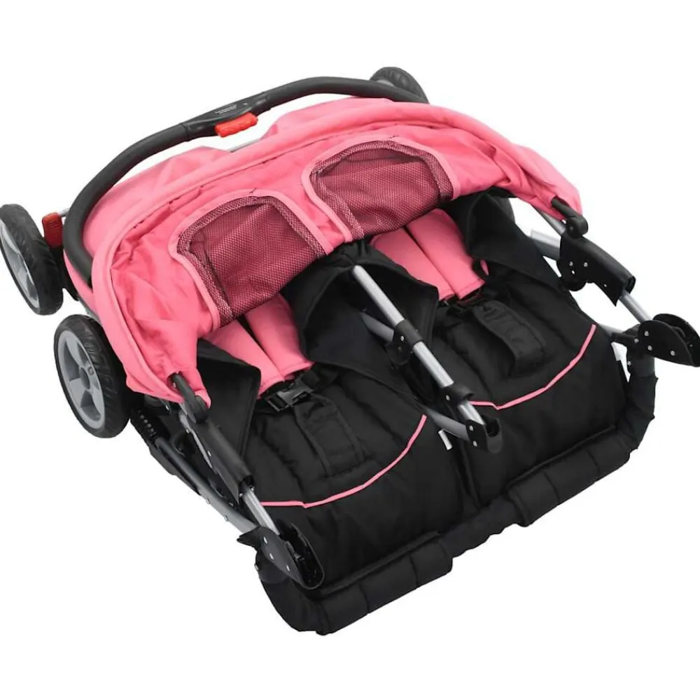 vidaXL Silla de paseo para gemelos de acero y negro Rosa Hot