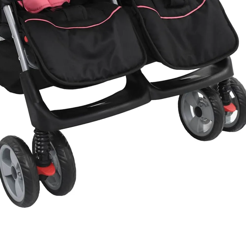vidaXL Silla de paseo para gemelos de acero y negro Rosa Hot