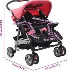 vidaXL Silla de paseo para gemelos de acero y negro Rosa Hot