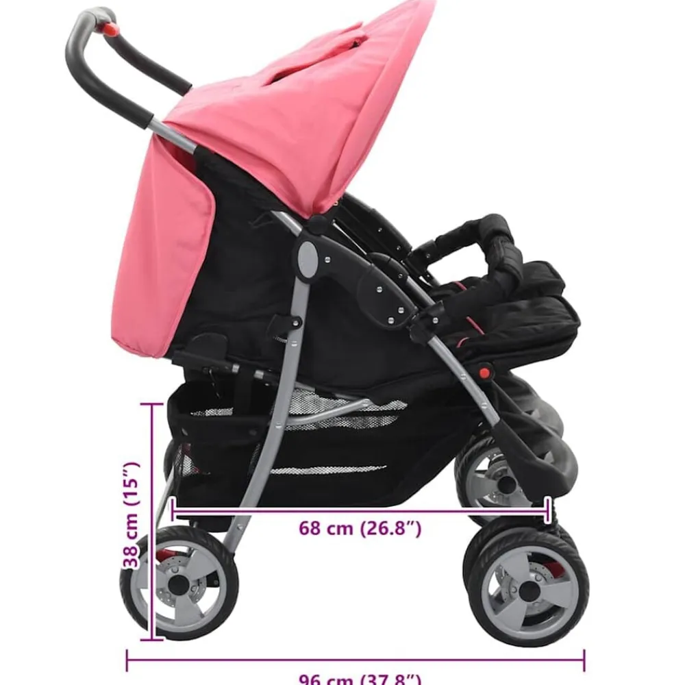 vidaXL Silla de paseo para gemelos de acero y negro Rosa Hot