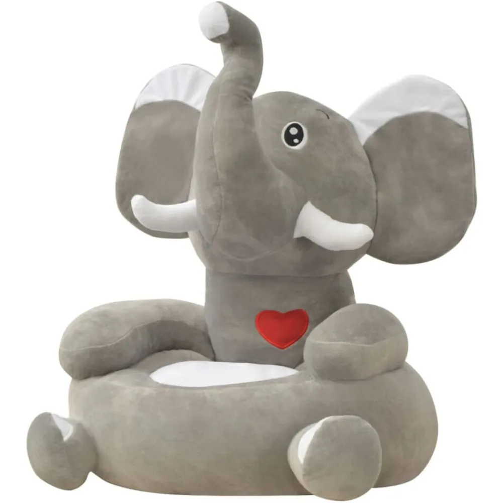 vidaXL Silla de peluche para niños elefante gris Best