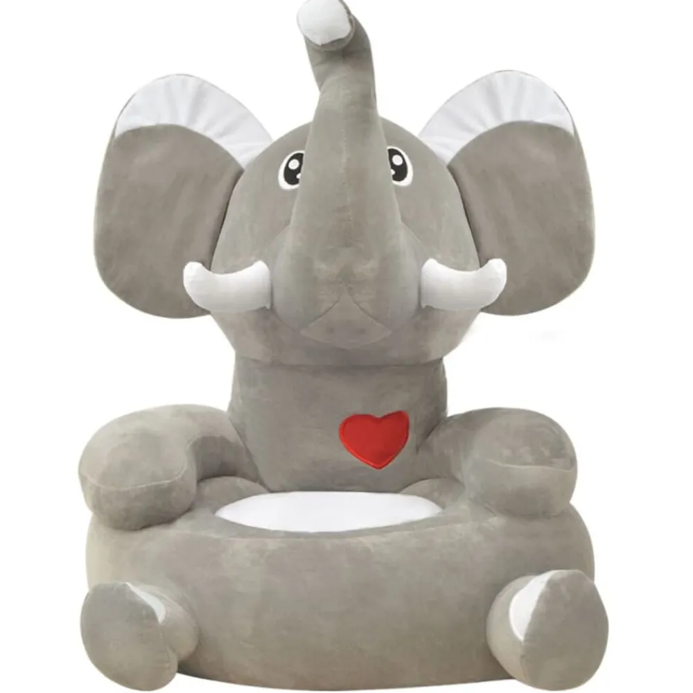 vidaXL Silla de peluche para niños elefante gris Best