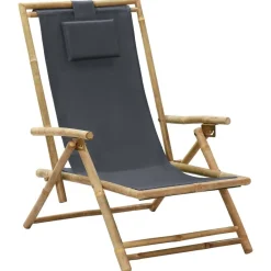vidaXL Muebles De Jardín-Silla de relax reclinable de bambú y tela
