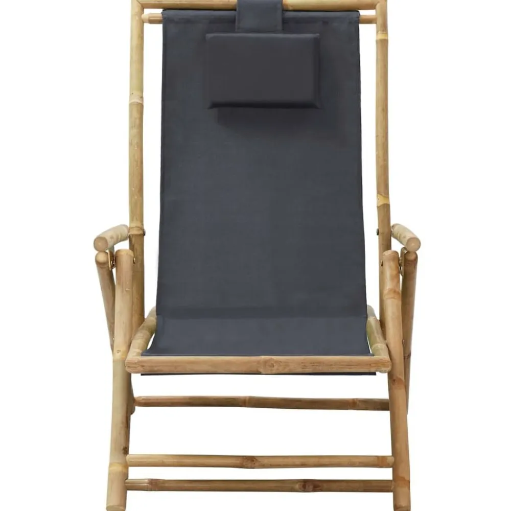 vidaXL Muebles De Jardín-Silla de relax reclinable de bambú y tela