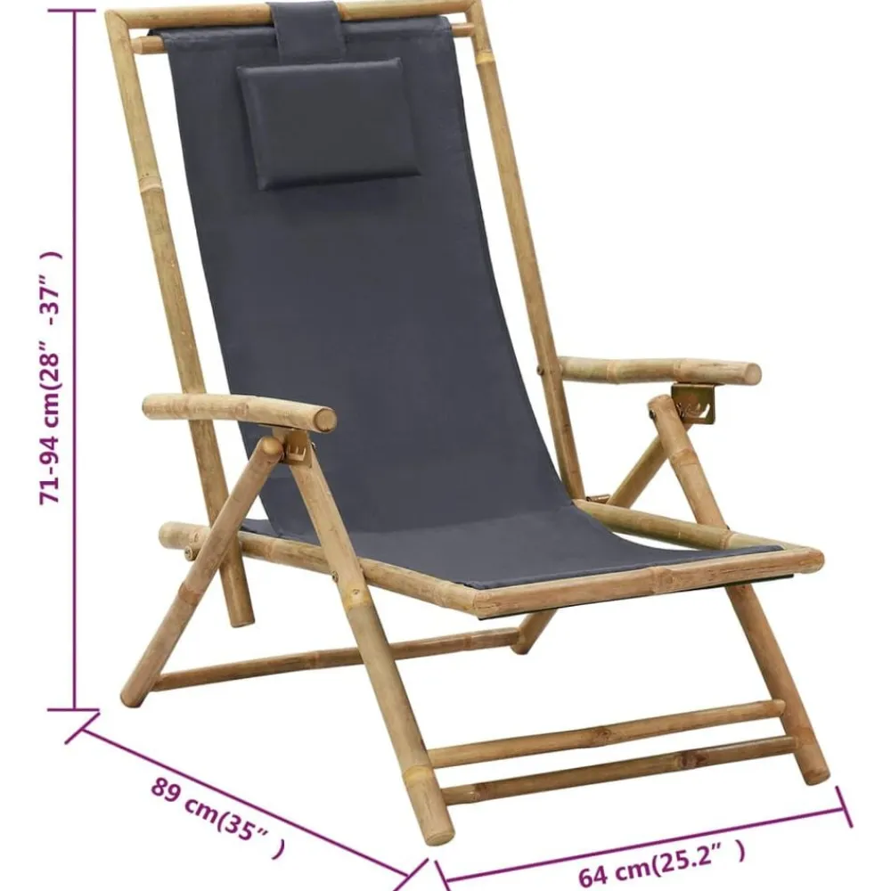 vidaXL Muebles De Jardín-Silla de relax reclinable de bambú y tela