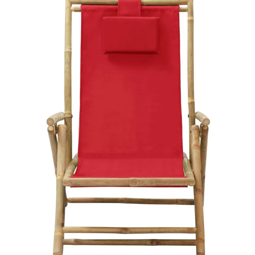 vidaXL Muebles De Jardín-Silla de relax reclinable de bambú y tela roja