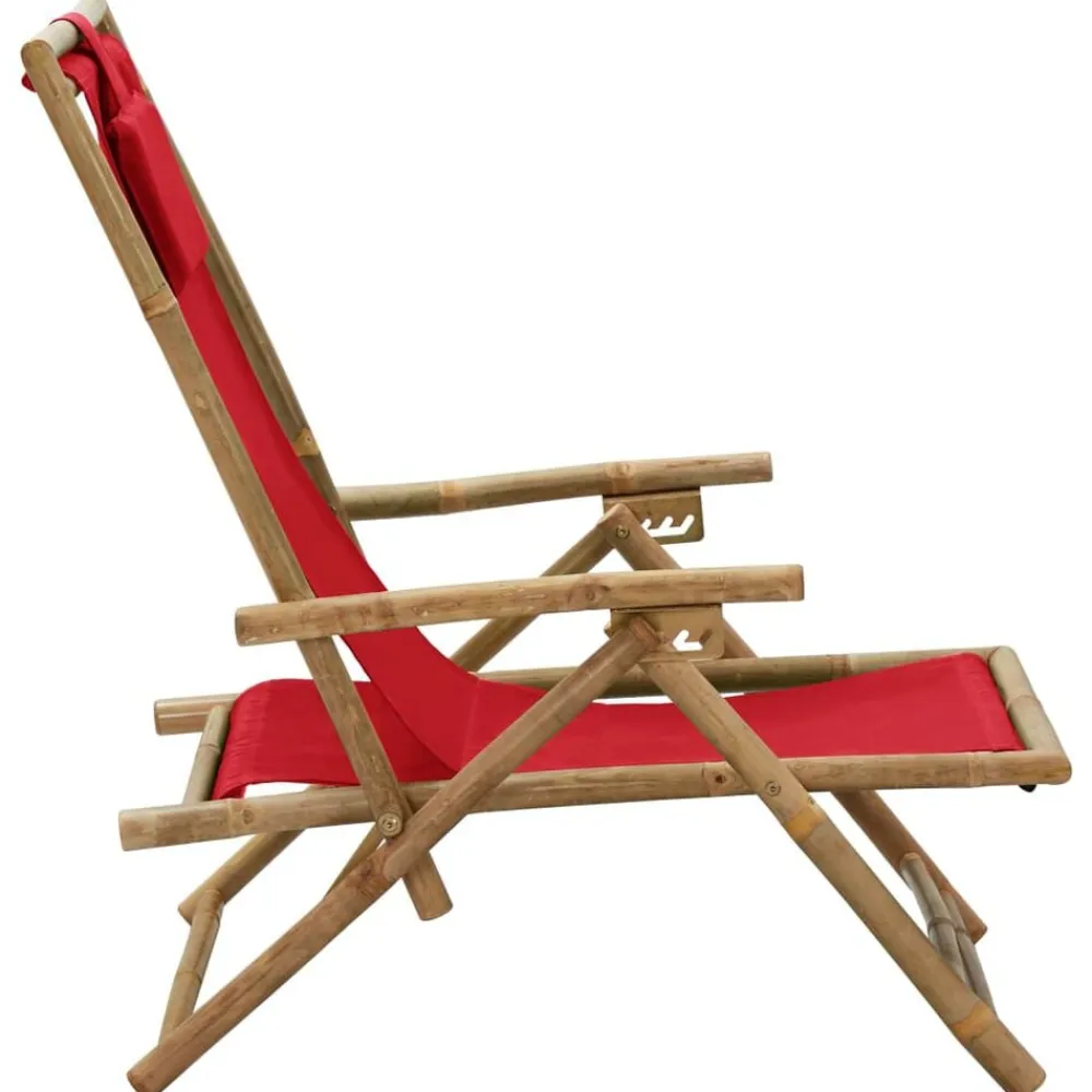 vidaXL Muebles De Jardín-Silla de relax reclinable de bambú y tela roja