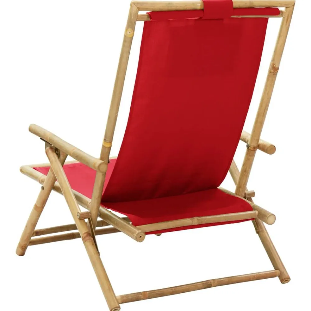 vidaXL Muebles De Jardín-Silla de relax reclinable de bambú y tela roja