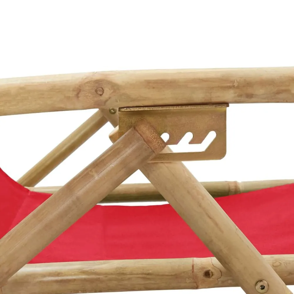 vidaXL Muebles De Jardín-Silla de relax reclinable de bambú y tela roja