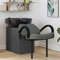vidaXL Silla de Shampoo 136 x 60 x 92 cm tela Gris oscuro y negro