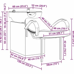 vidaXL Peluquería Y Cosmética-Silla de Shampoo Manual 136 x 60 x 92 cm PVC