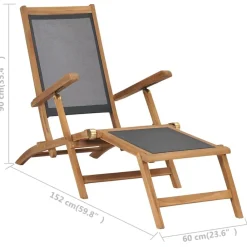 vidaXL Silla de terraza con reposapiés de madera maciza de teca negra Online