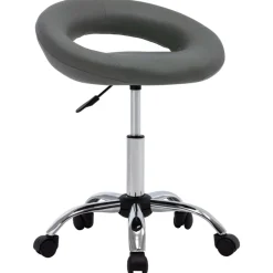 vidaXL Silla de trabajo con ruedas cuero sintético Gris Discount