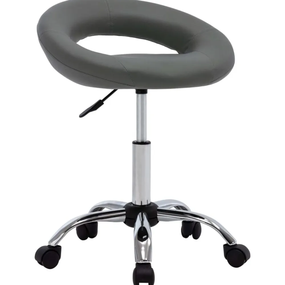 vidaXL Silla de trabajo con ruedas cuero sintético Gris Discount