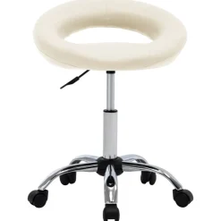 vidaXL Silla de trabajo con ruedas cuero sintético Crema Sale