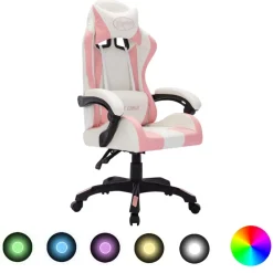 vidaXL Silla gaming con luces LED RGB cuero sintético Rosa y negro Hot